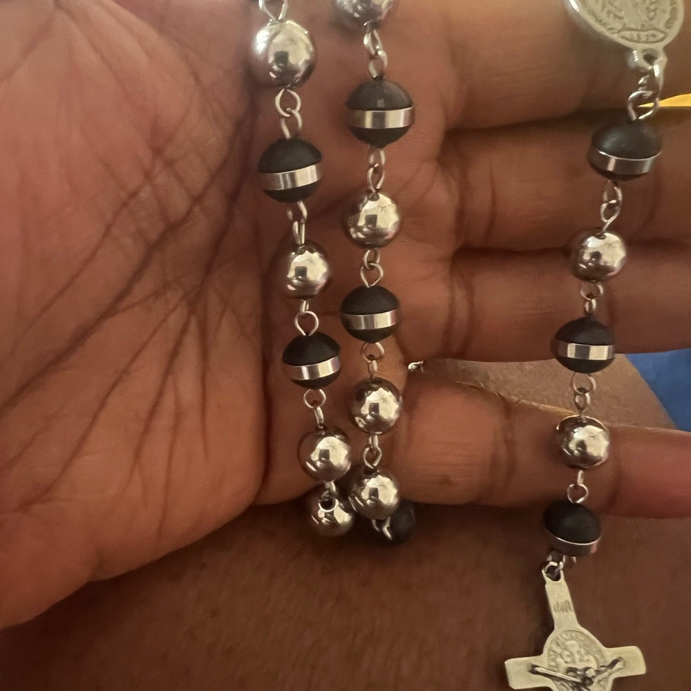 Silver and Black Beaded Rosary